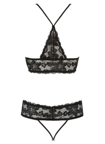 Soutien-gorge en dentelle noire et string ouvert - R2251167